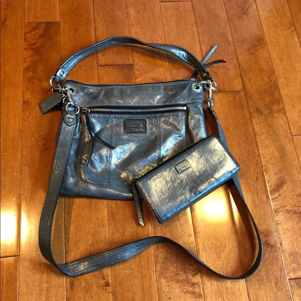 Gunmetal Coach Poppy Tote & Matching Wallet